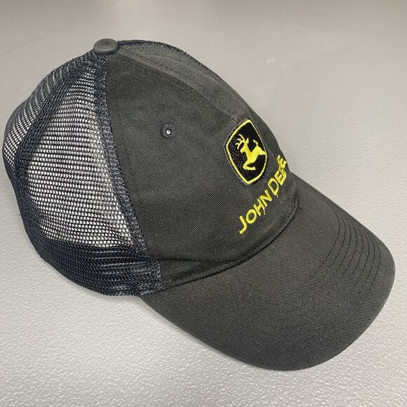 John Deere Snapback Trucker Hat Cap Mesh Back Black Yellow Adjustable - Picture 4 of 6